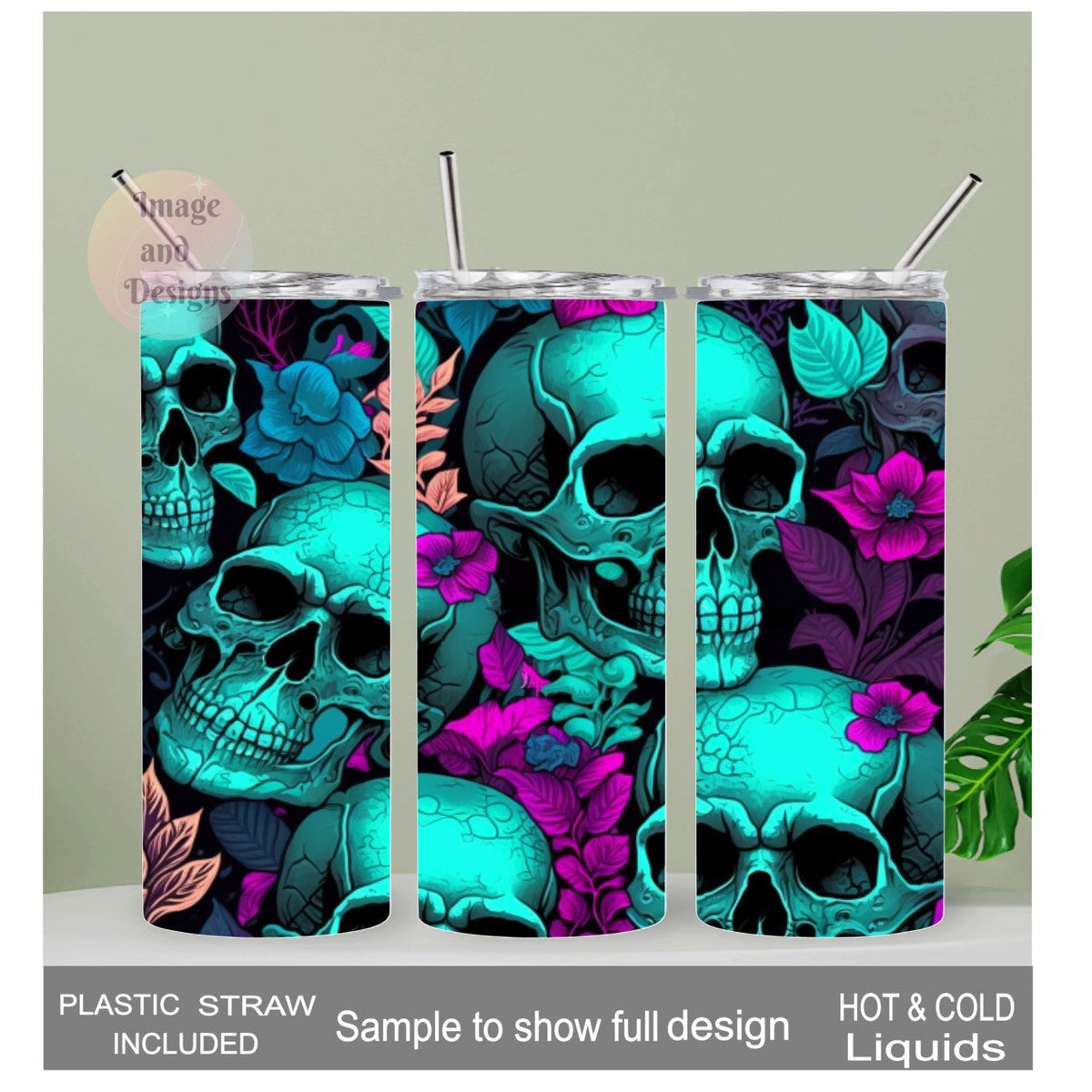 Neon Skull Tumbler 20oz With Reusable Straw