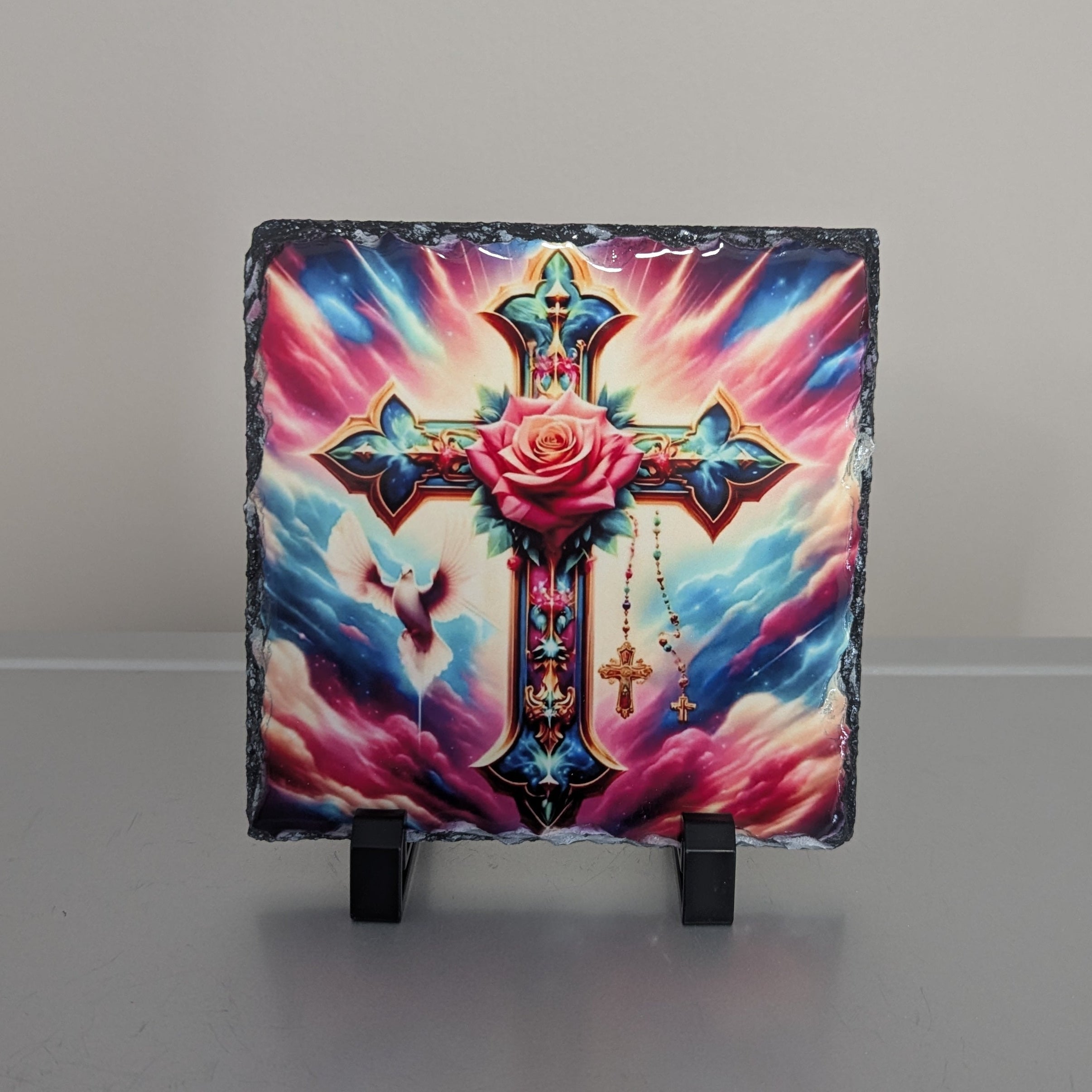 Colorful Cross Slate Picture with Display Legs
