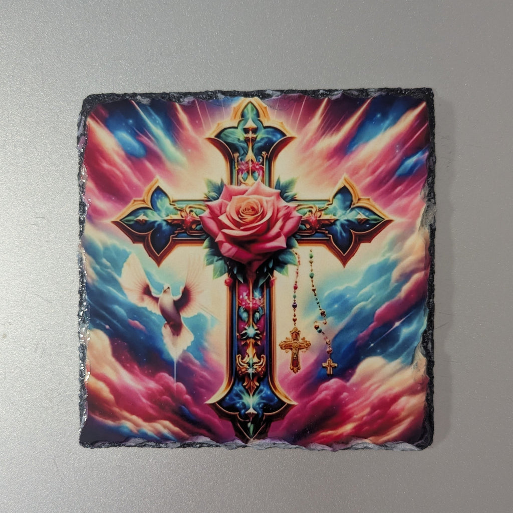 Colorful Cross Slate Picture with Display Legs