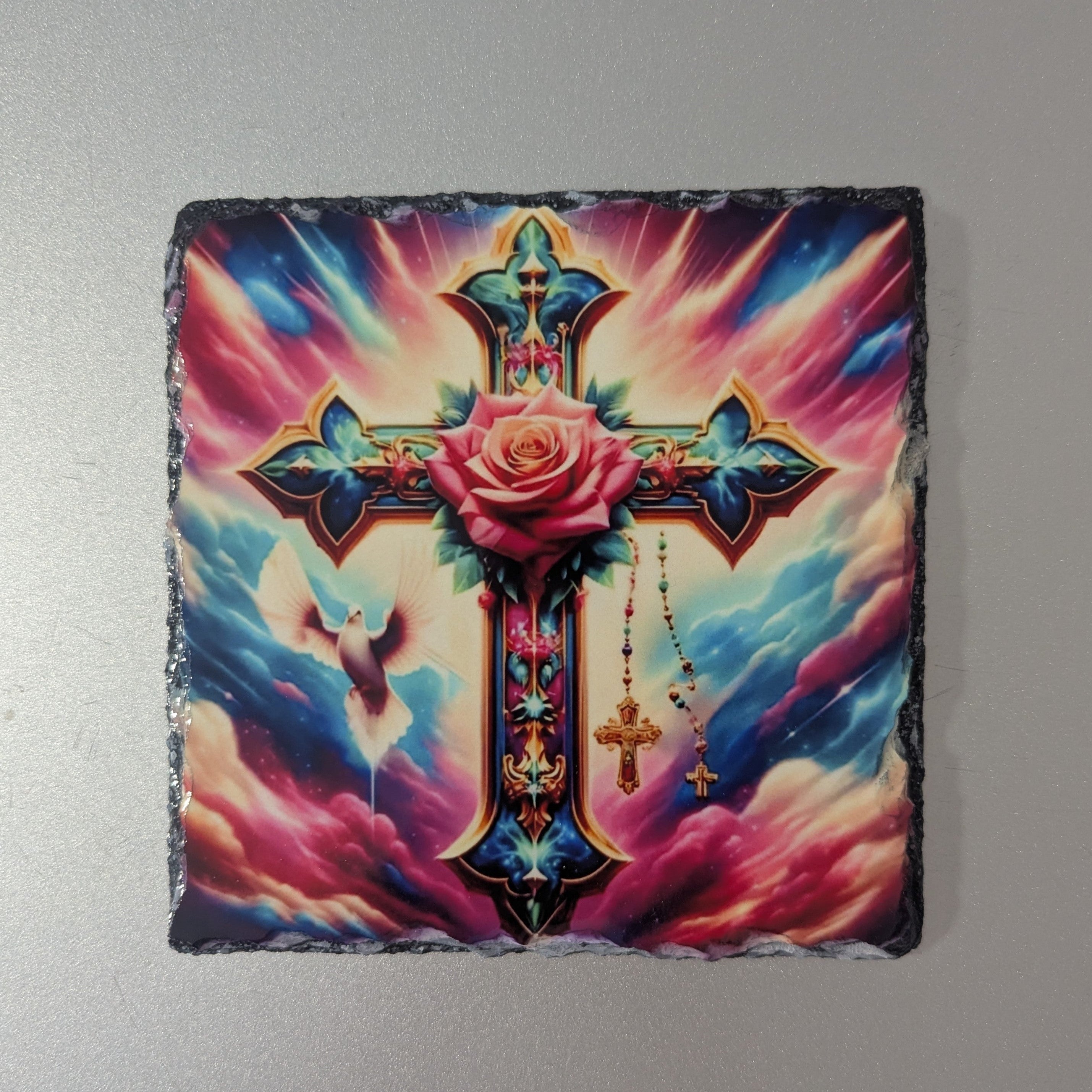 Colorful Cross Slate Picture with Display Legs