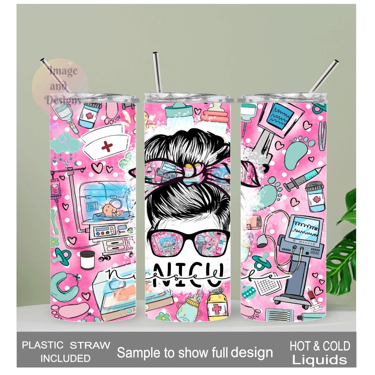 NICU Nurse Tumbler 20oz With Reusable Straw, Can Be Personalized
