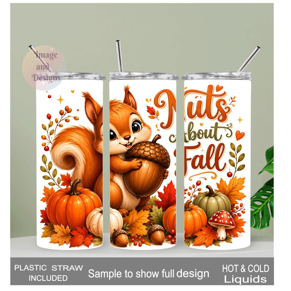 Nuts About Fall Squirrel Tumbler 20oz with Reusable Straw