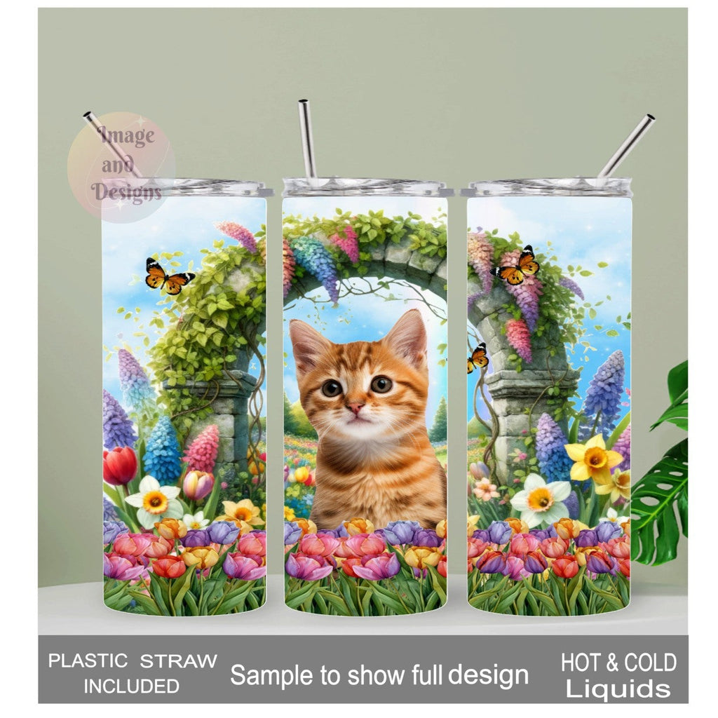 Orange Tabby Cat Tumbler  20oz With Reusable Straw, Can Be Personalized