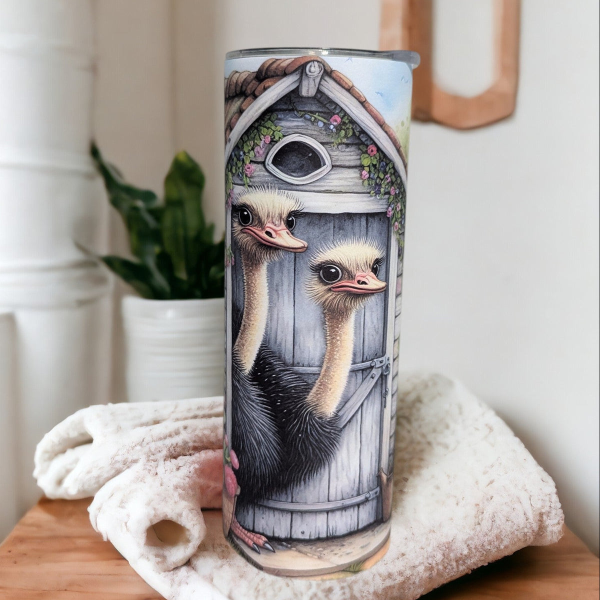 Ostrich Tumbler 20oz With A Reusable Straw Can Be Personalized