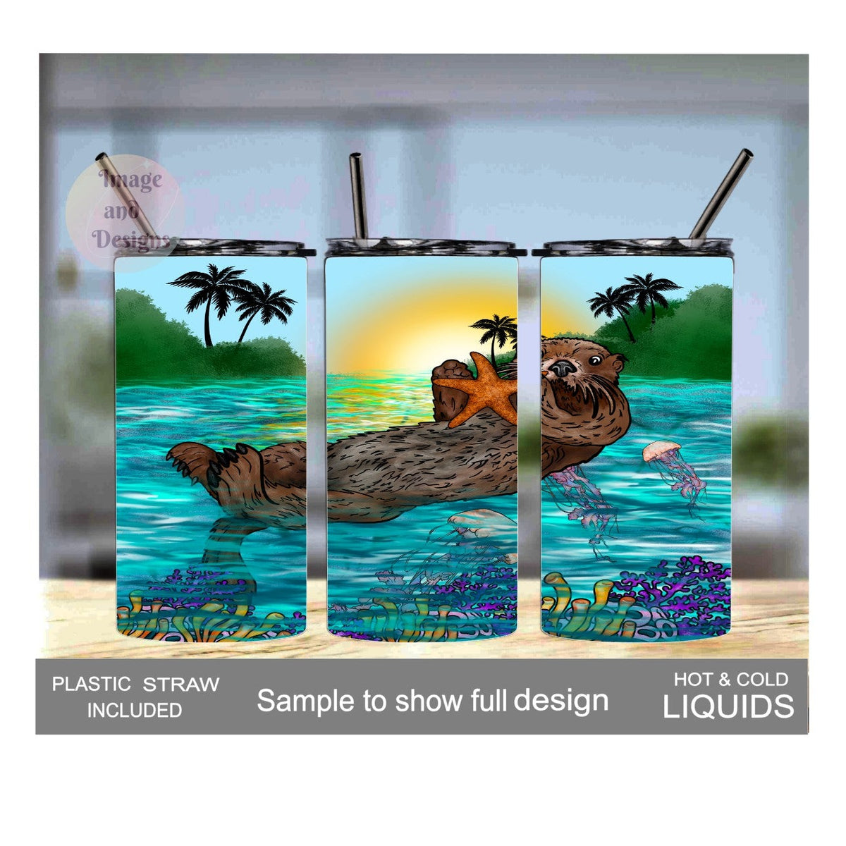 Kids Otter Tumbler 15oz With Reusable Straw, Can Be Personalized