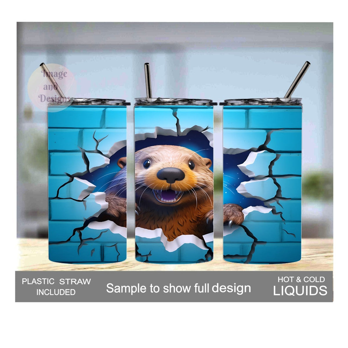 Adorable Kids Otter Tumbler 15oz With Reusable Straw, Can Be Personalized
