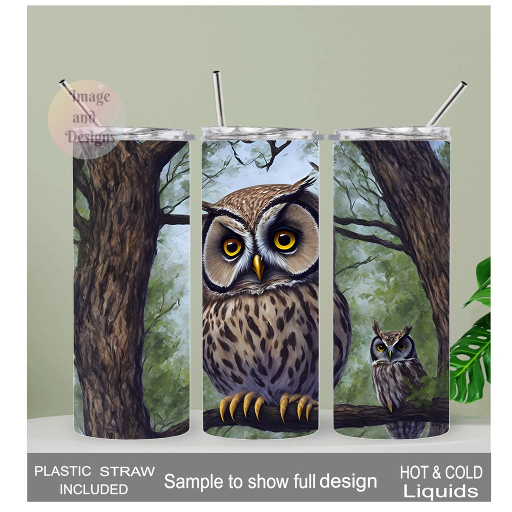 Owl Tumbler 20oz With Reusable Straw, Can Be Personalized