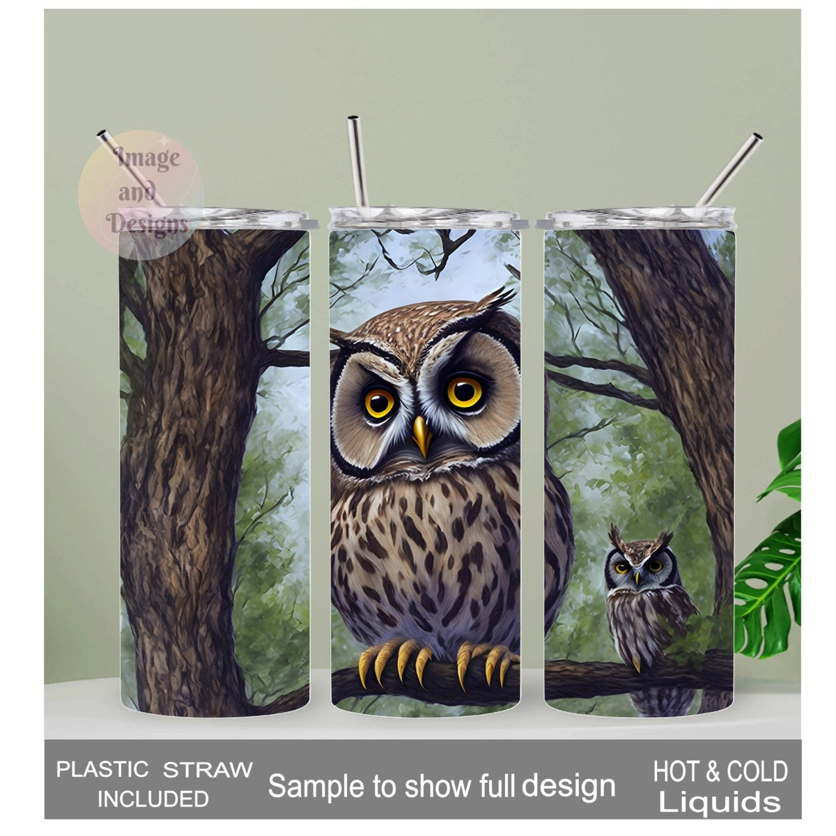 Owl Tumbler 20oz With Reusable Straw, Can Be Personalized