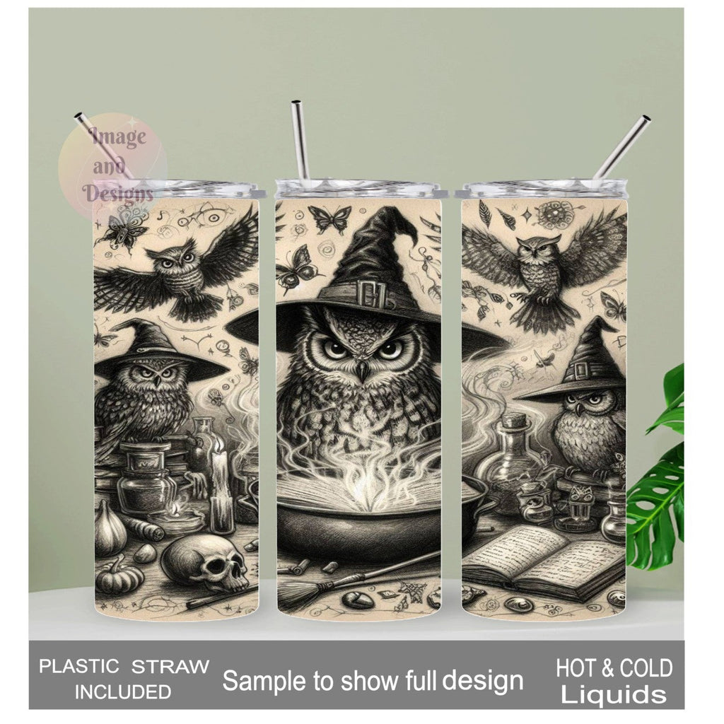 Witchy Owl Tumbler 20oz With Reusable Straw, Can Be Personalized