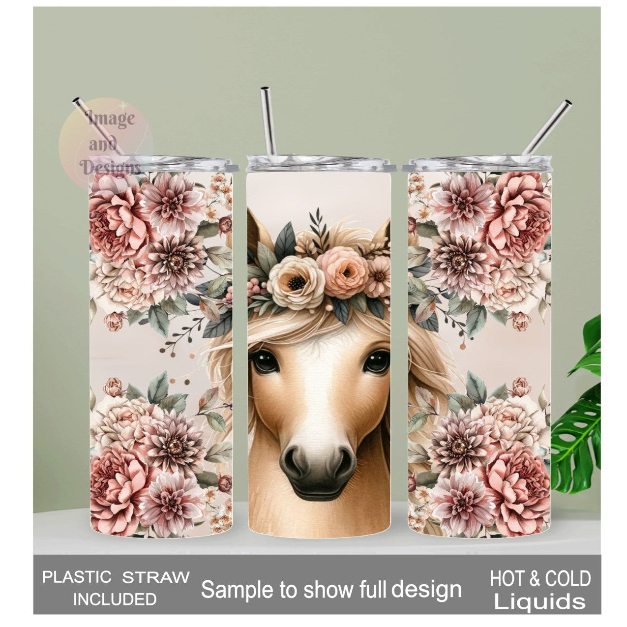Palomino Horse Tumbler 20oz With Reusable Straw, Can Be Personalized