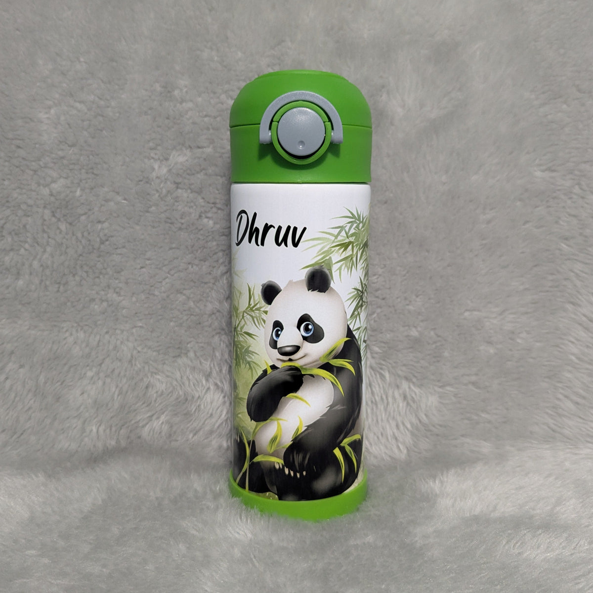 Kids Panda Bear Water Bottle 12oz With Reusable Straw, Can Be Personalized