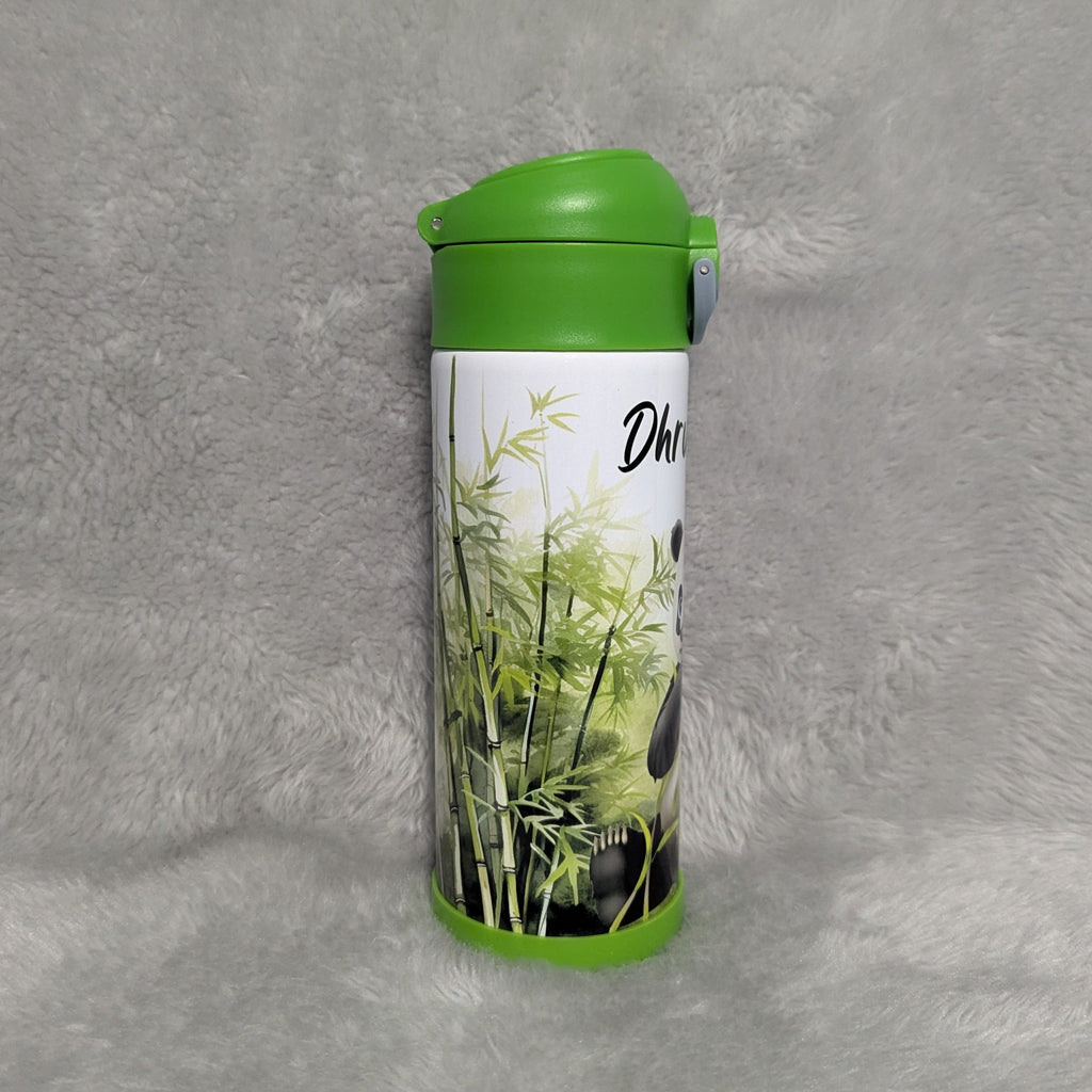 Kids Panda Bear Water Bottle 12oz With Reusable Straw, Can Be Personalized
