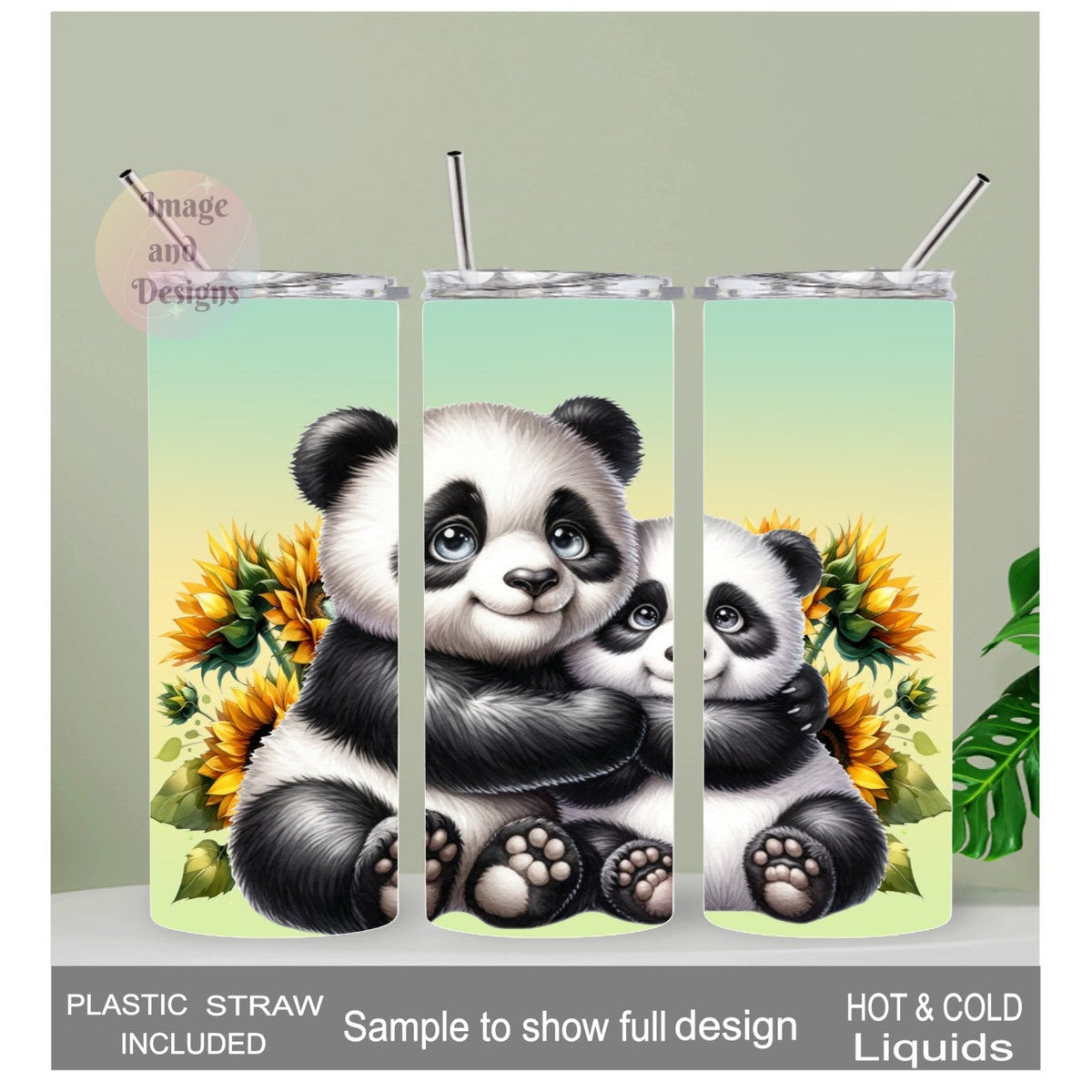 Cute Panda Bear Tumbler 20oz With Reusable Straw, Can Be Personalized