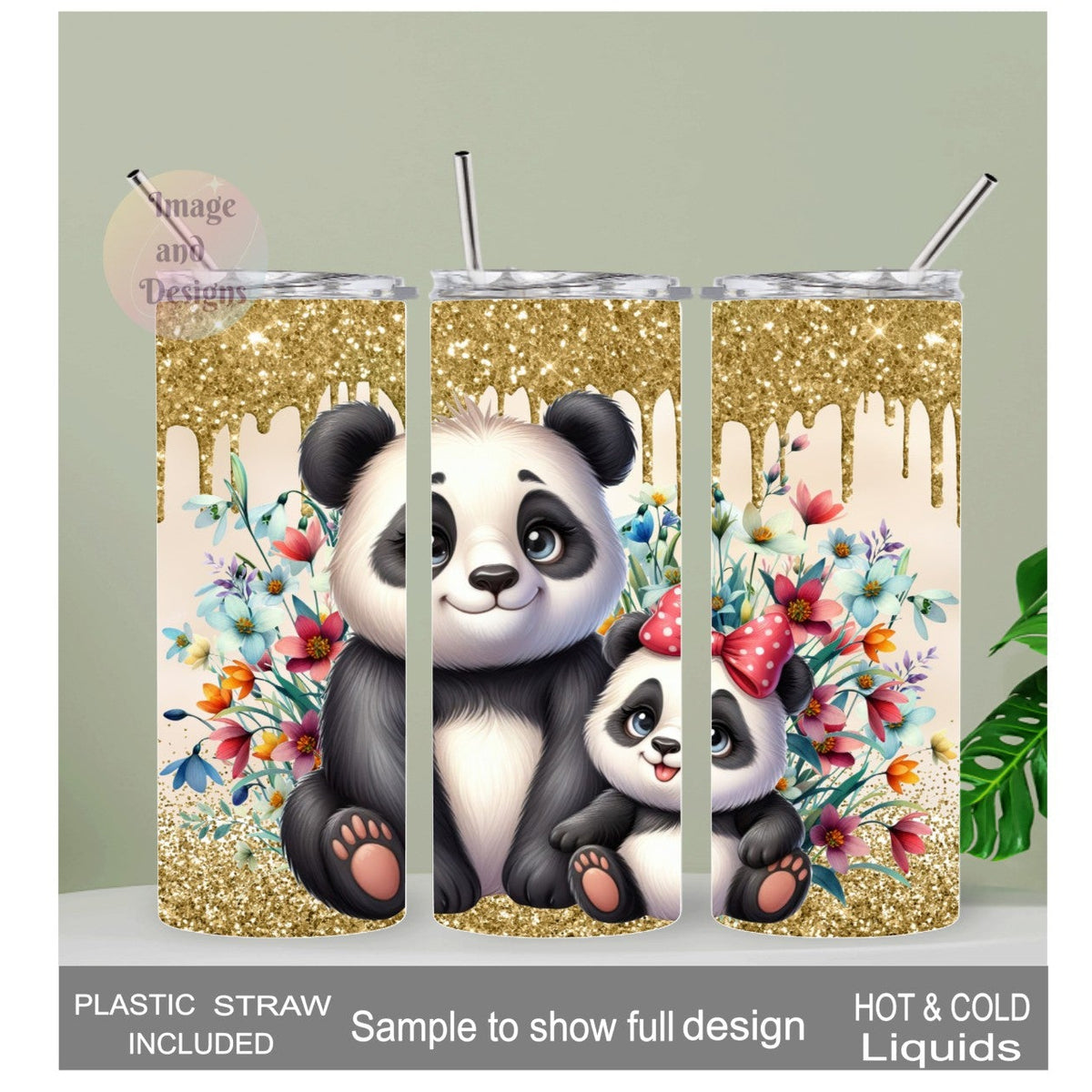 Cute Panda Bear Tumbler 20oz With Reusable Straw, Can Be Personalized