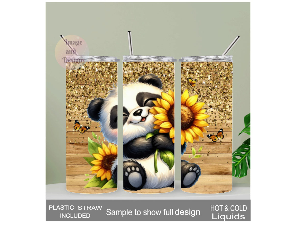 Pretty Panda Bear Tumbler 20oz With Reusable Straw, Can Be Personalized