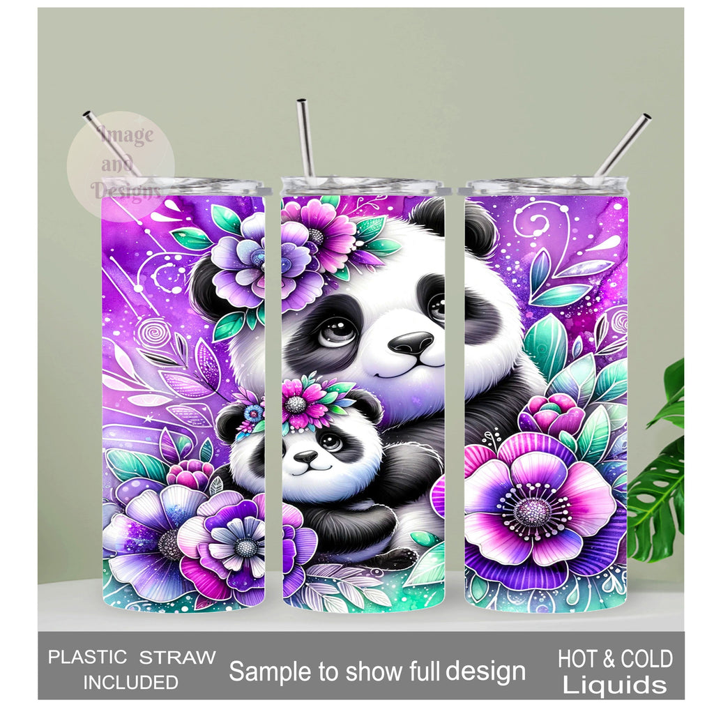 Beautiful Panda Bear Tumbler 20oz With Reusable Straw, Can Be Personalized