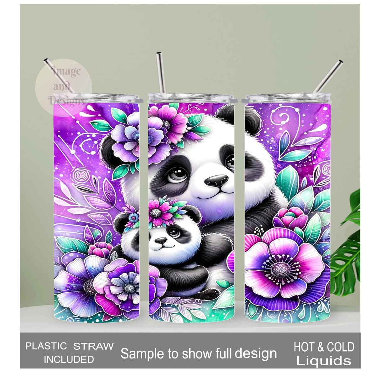 Beautiful Panda Bear Tumbler 20oz With Reusable Straw, Can Be Personalized