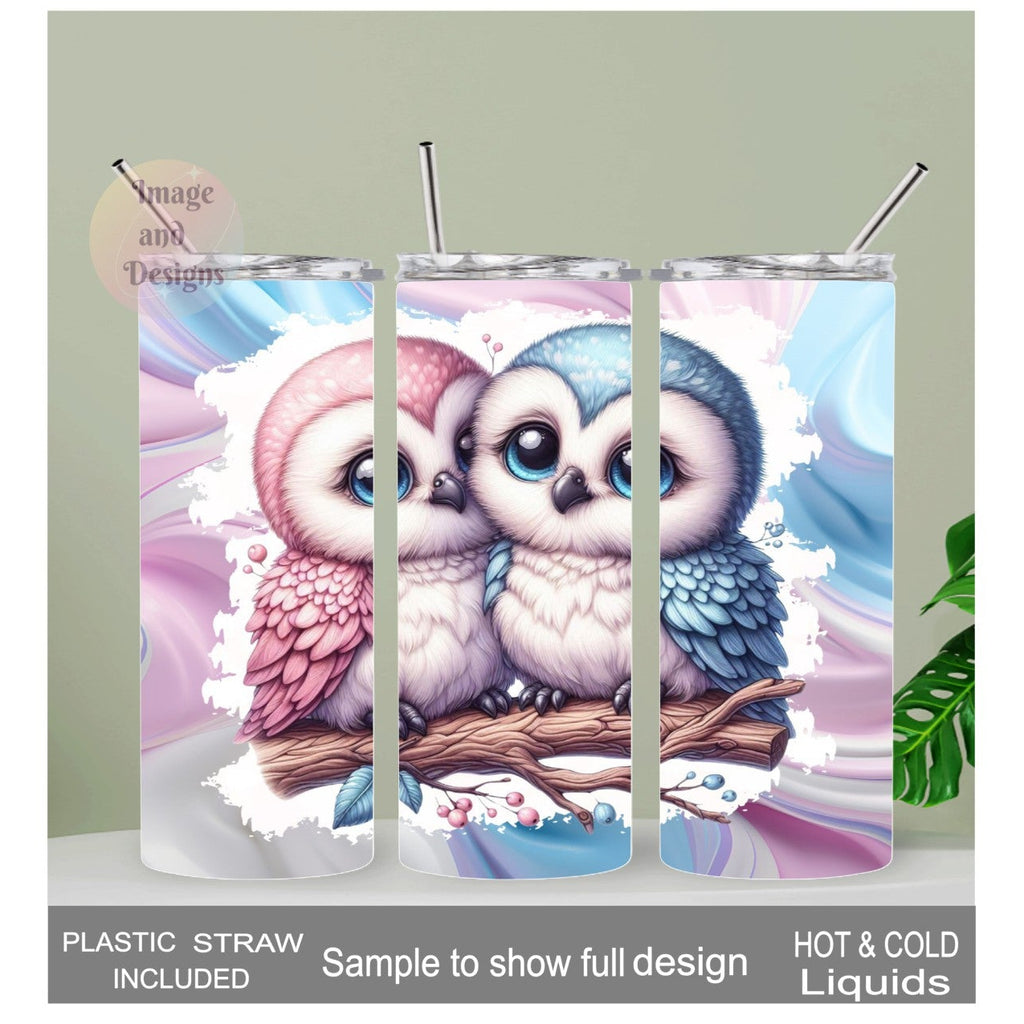Pretty Owl Tumbler 20oz With Reusable Straw, Can Be Personalized