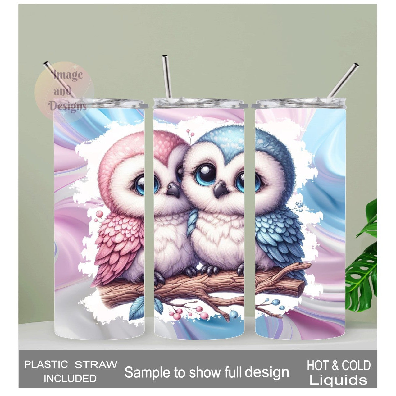 Pretty Owl Tumbler 20oz With Reusable Straw, Can Be Personalized