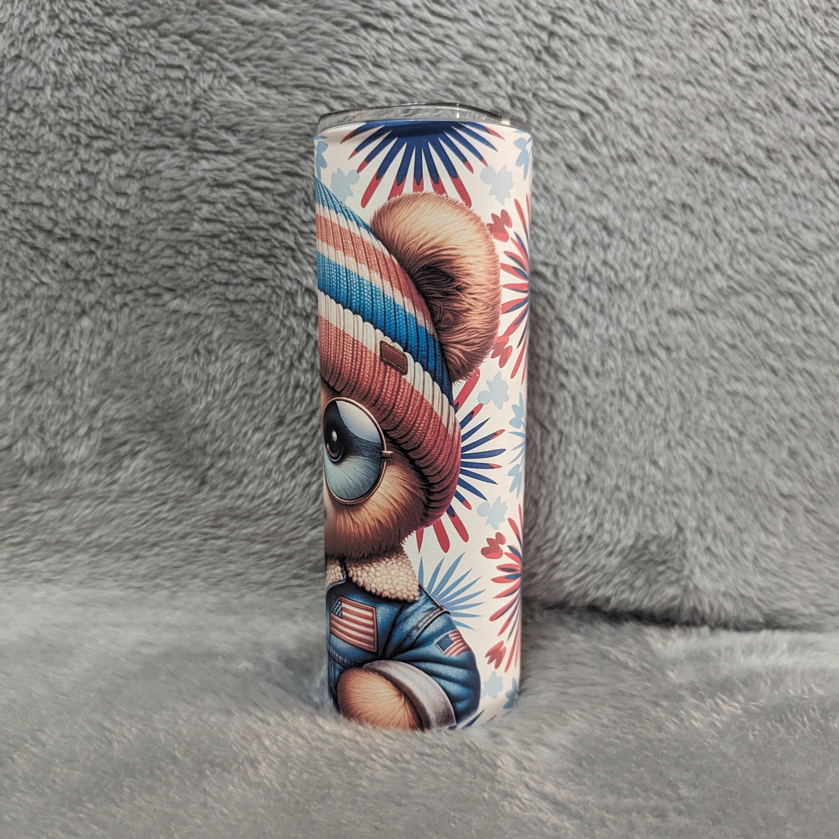 Colorful Patriotic Bear Tumbler With Reusable Straw, Can Be Personalized