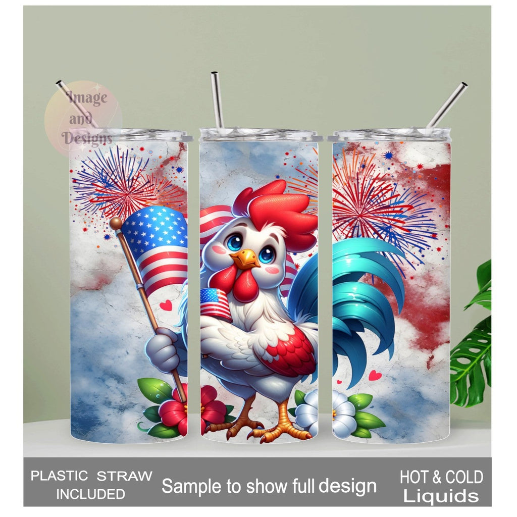 Patriotic Chicken Tumbler 20oz With Reusable Straw, Can Be Personalized