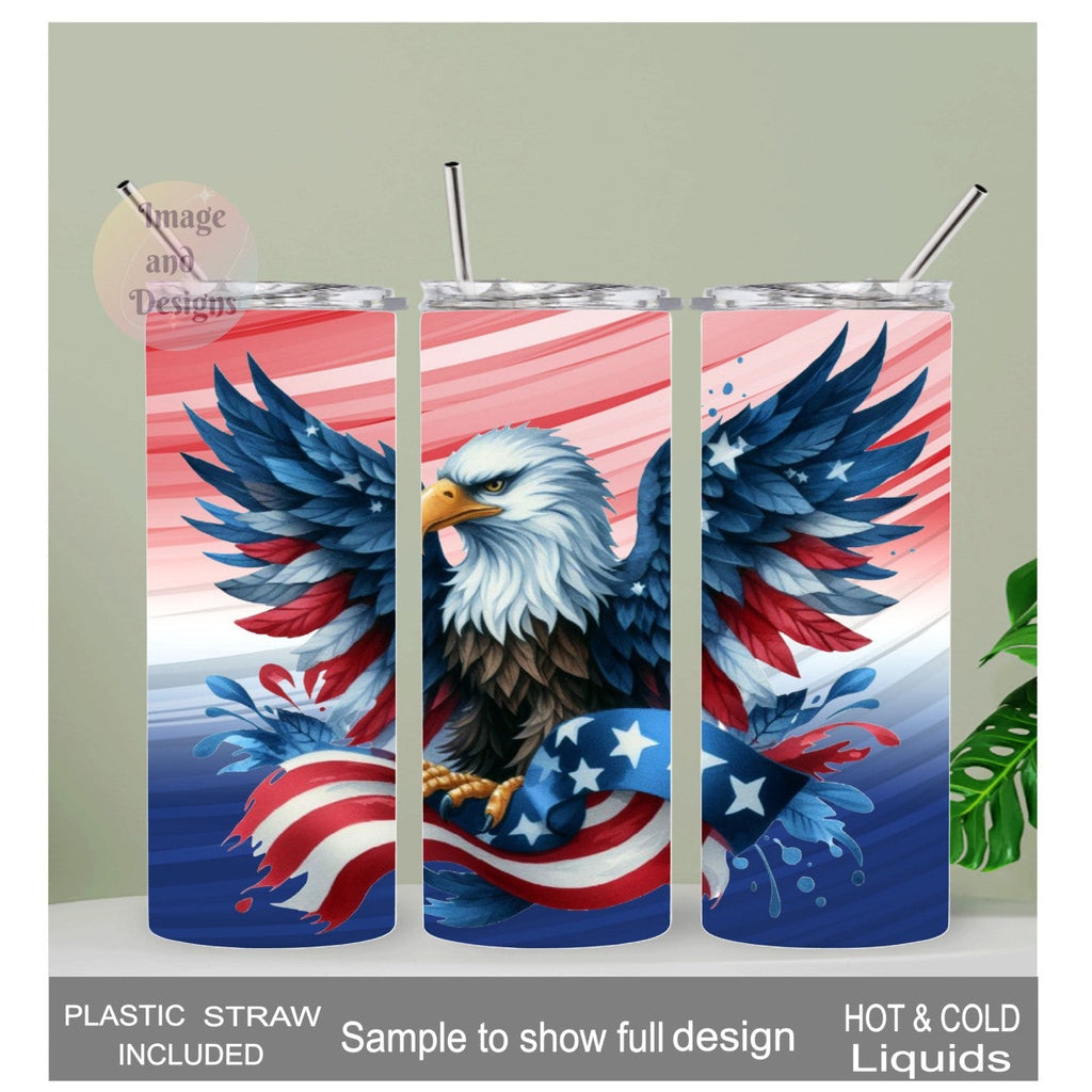 Patriotic Eagle Tumbler 20oz With Reusable Straw, Can Be Personalized