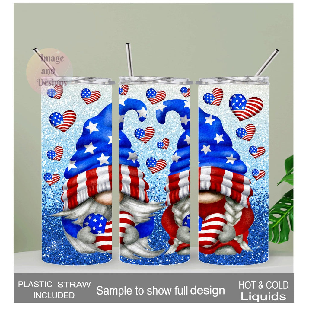 Patriotic Gnome Tumbler 20oz With Reusable Straw, Can Be Personalized