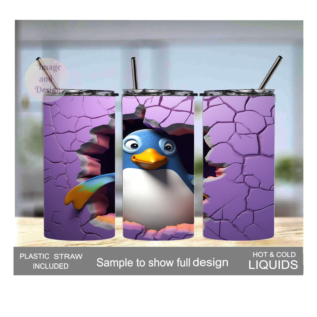 Penguin Tumbler 15oz With Reusable Straw, Can Be Personalized
