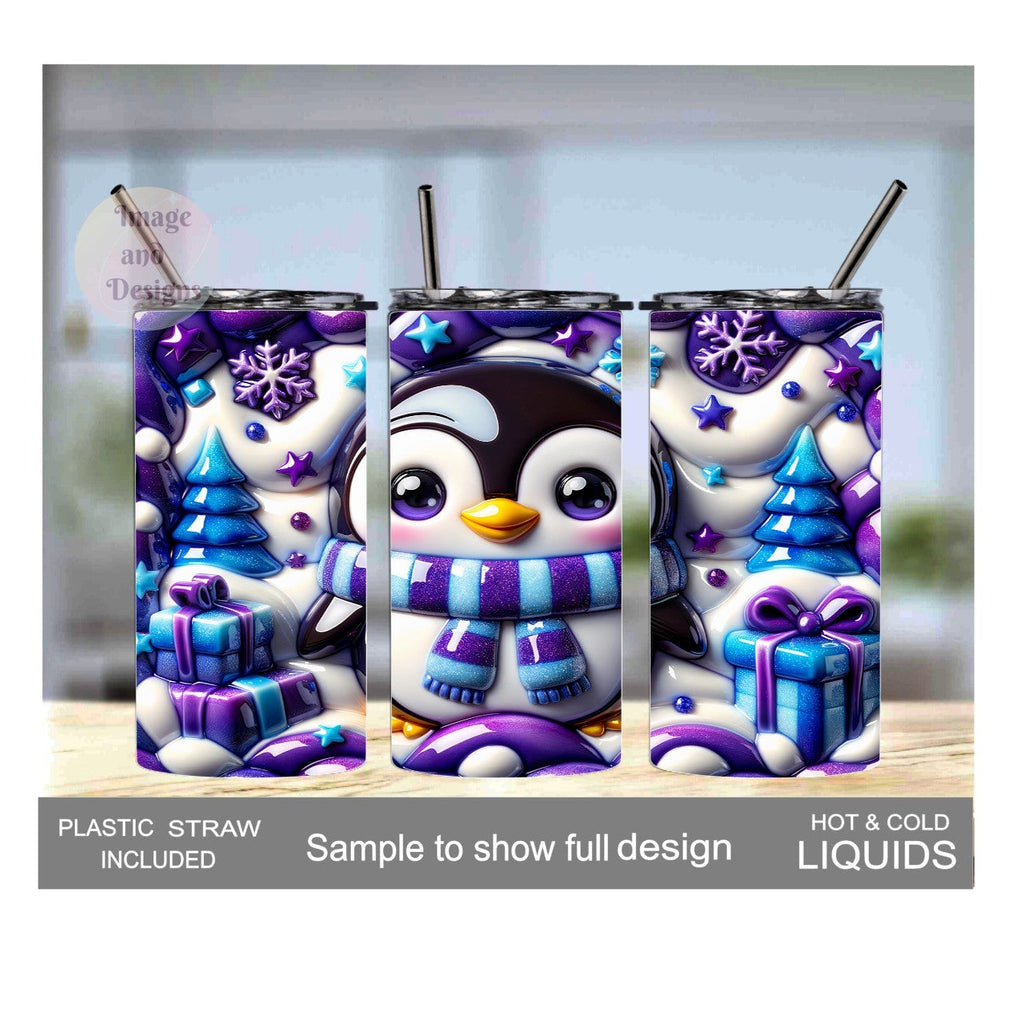 Kids Christmas Penguin Tumbler 15oz With Reusable Straw, Can Be Personalized