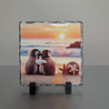 Penguins On The Beach Slate Picture With Display Legs