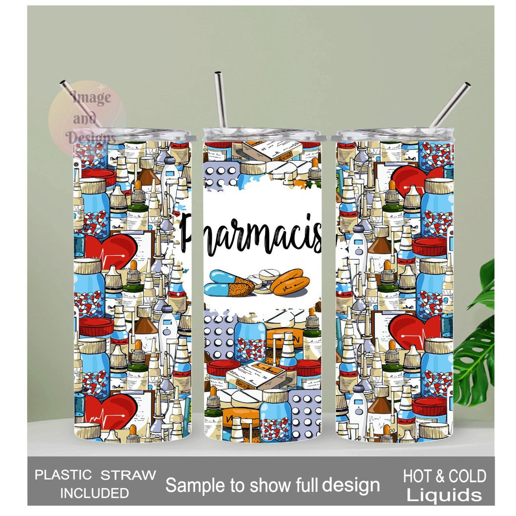 Pharmacist Tumbler 20oz With Reusable Straw, Can Be Personalized