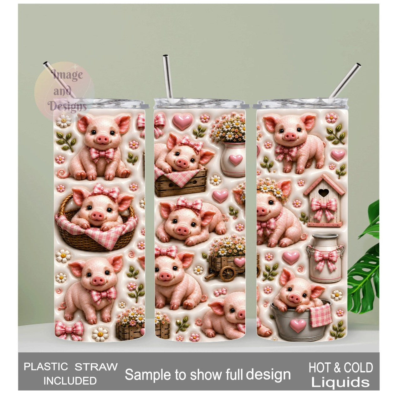 Adorable Pig Tumbler With A 3D Design 20oz, Includes a Reusable Straw