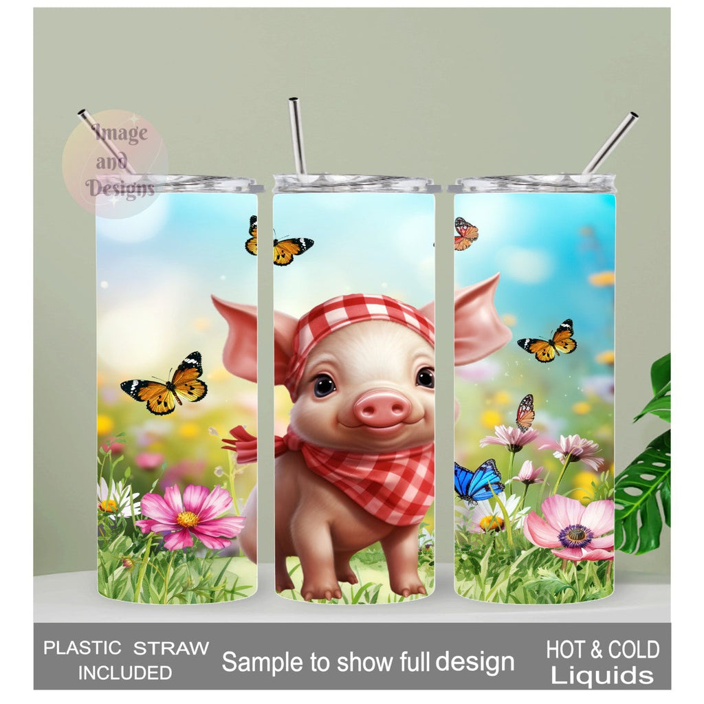 Adorable Pig Tumbler 20oz With Reusable Straw, Can Be Personalized