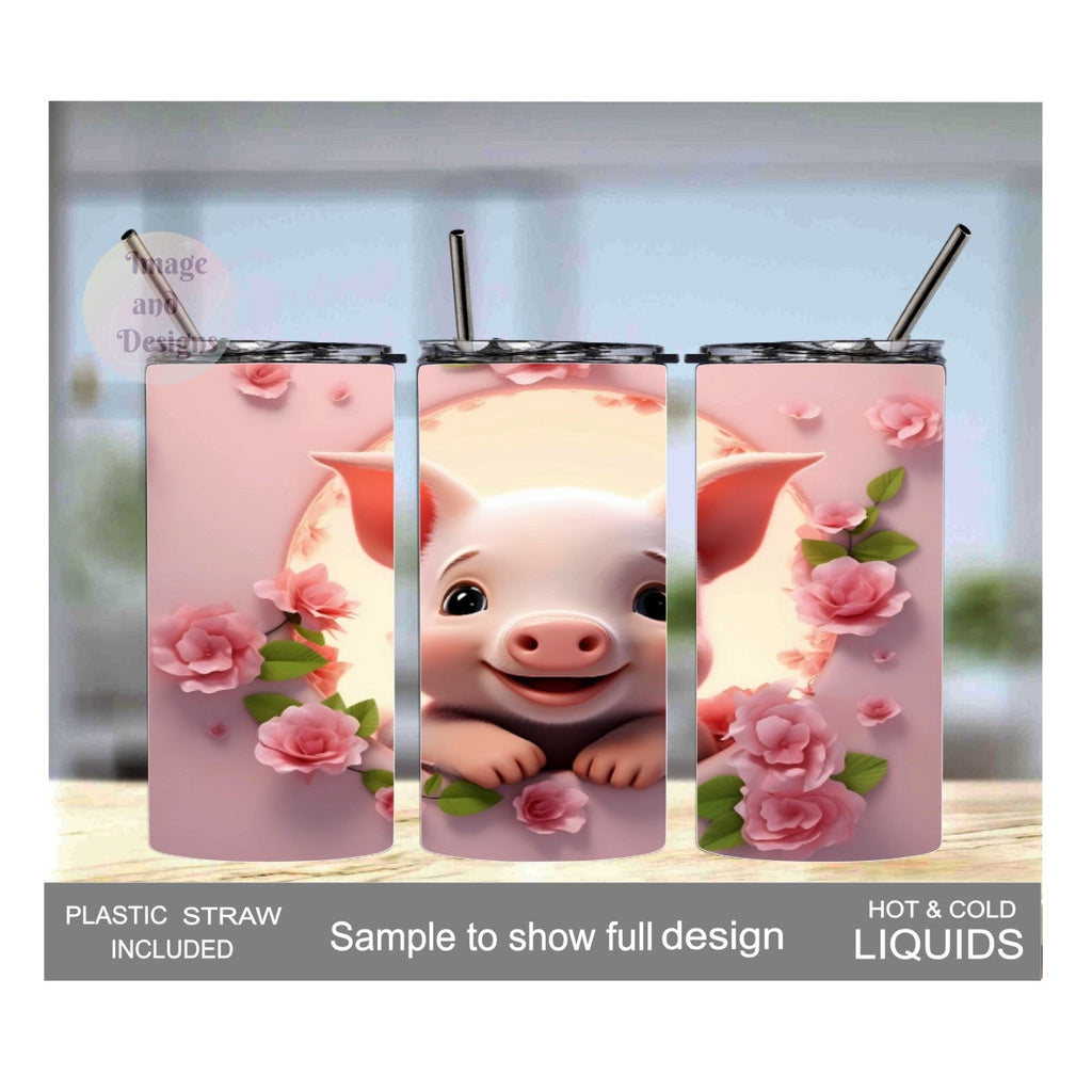 Kids Pig Tumbler 15oz With Reusable Straw, Can Be Personalized
