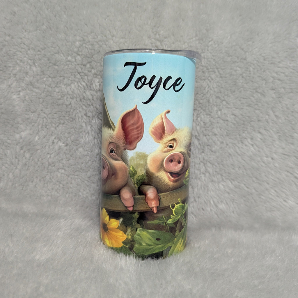Kids Pig Tumbler 15oz With Reusable Straw, Can Be Personalized