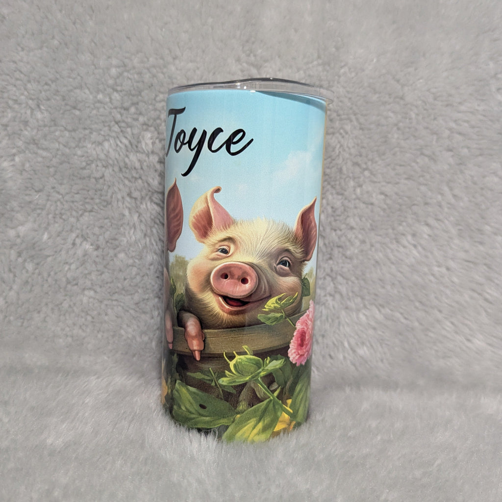 Kids Pig Tumbler 15oz With Reusable Straw, Can Be Personalized