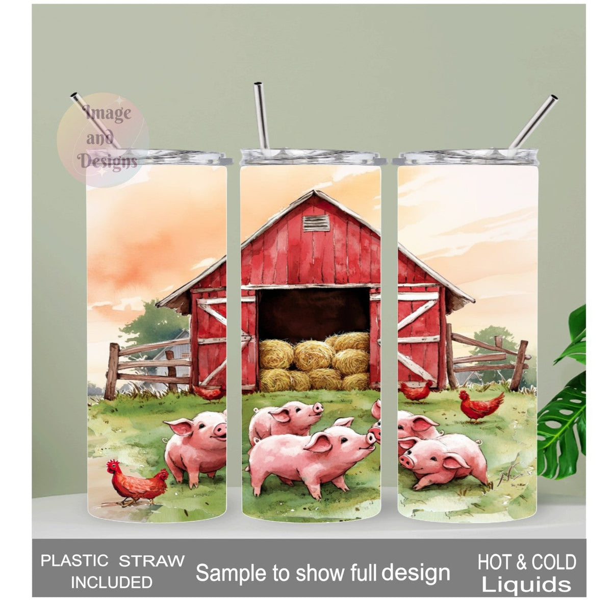 Cute Pig Tumbler 20oz With Reusable Straw, Can Be Personalized