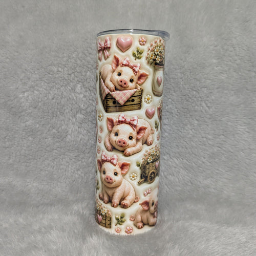 Adorable Pig Tumbler With A 3D Design 20oz, Includes a Reusable Straw