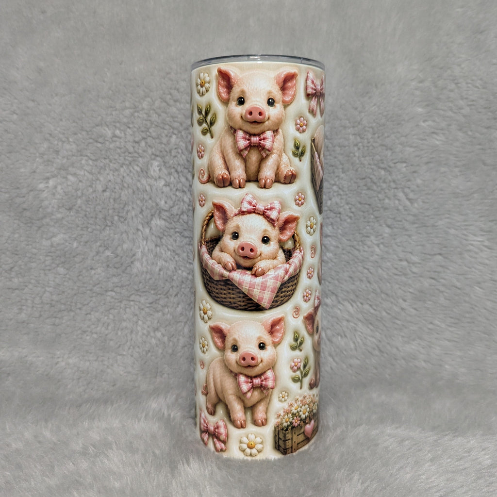 Adorable Pig Tumbler With A 3D Design 20oz, Includes a Reusable Straw