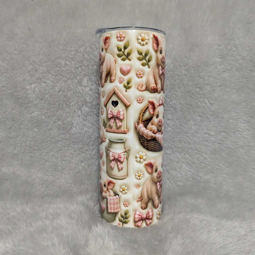 Adorable Pig Tumbler With A 3D Design 20oz, Includes a Reusable Straw
