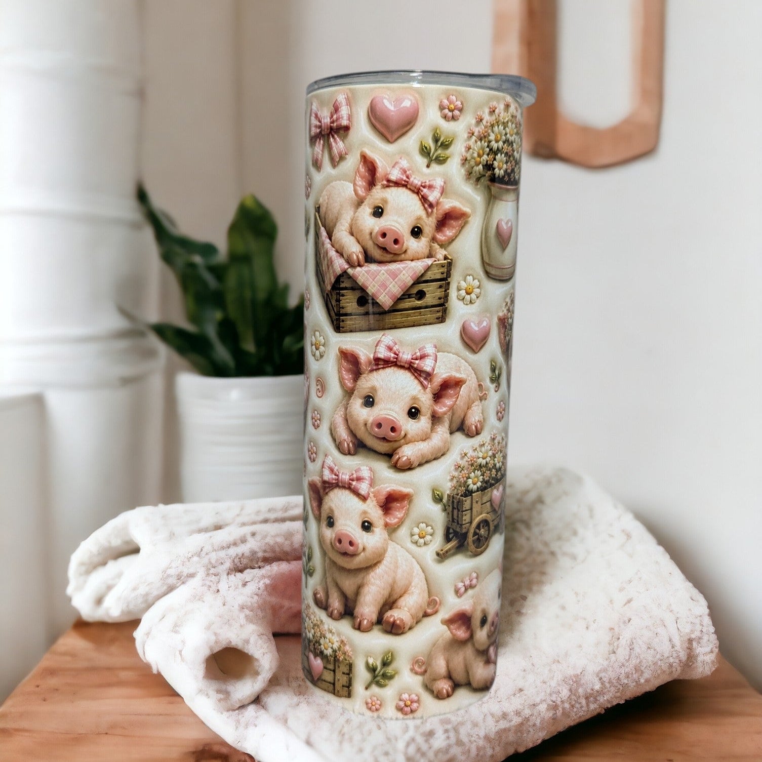 Adorable Pig Tumbler With A 3D Design 20oz, Includes a Reusable Straw