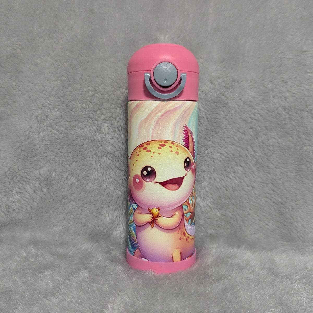 Kids Axolotl Water Bottle 12oz With Reusable Straw Can Also Be Personalized