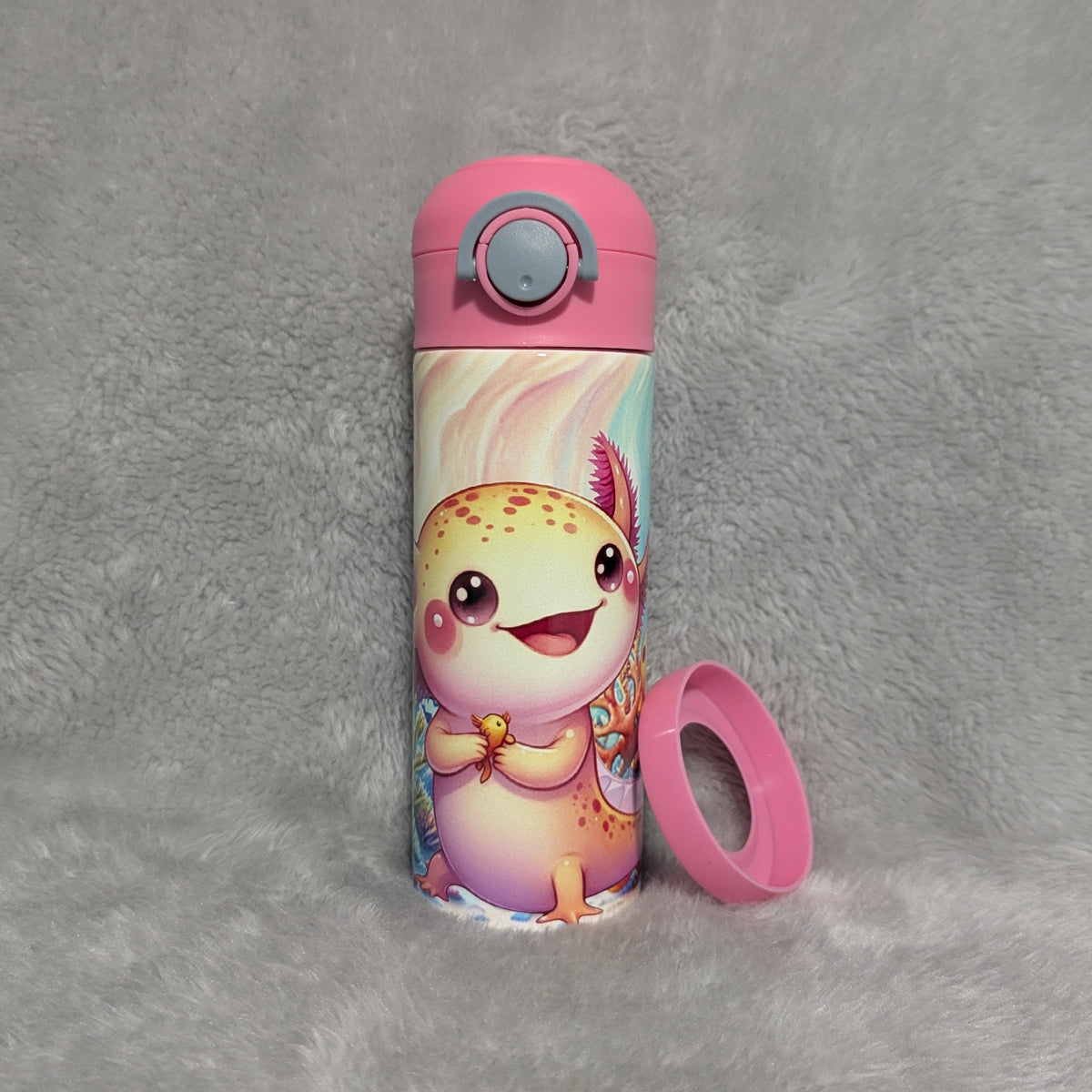 Kids Axolotl Water Bottle 12oz With Reusable Straw Can Also Be Personalized