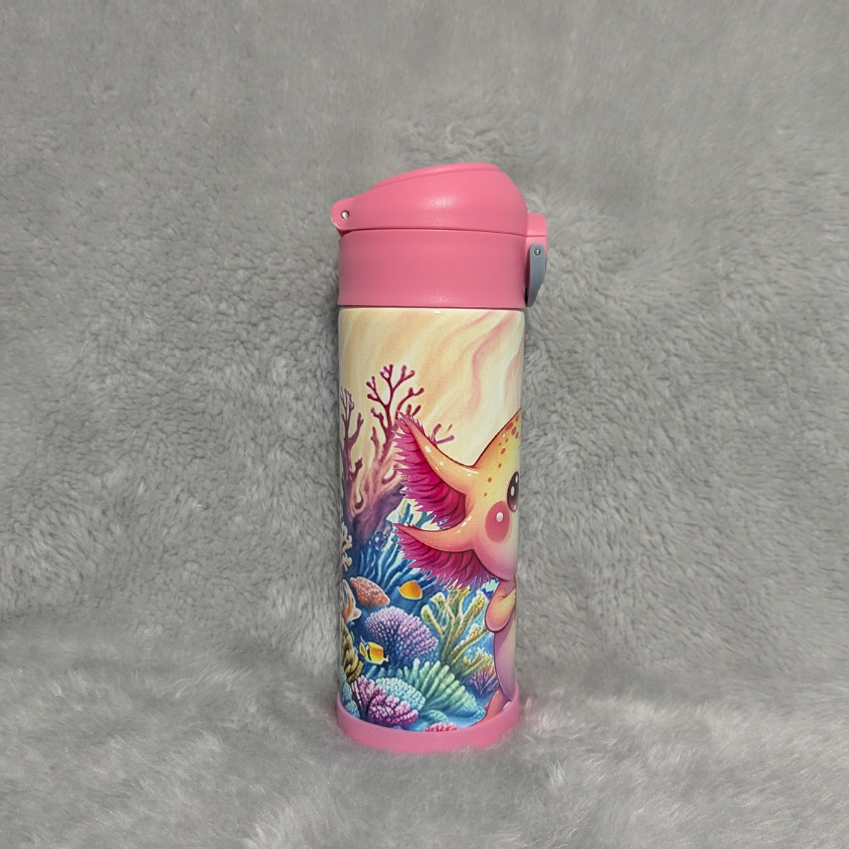 Kids Axolotl Water Bottle 12oz With Reusable Straw Can Also Be Personalized