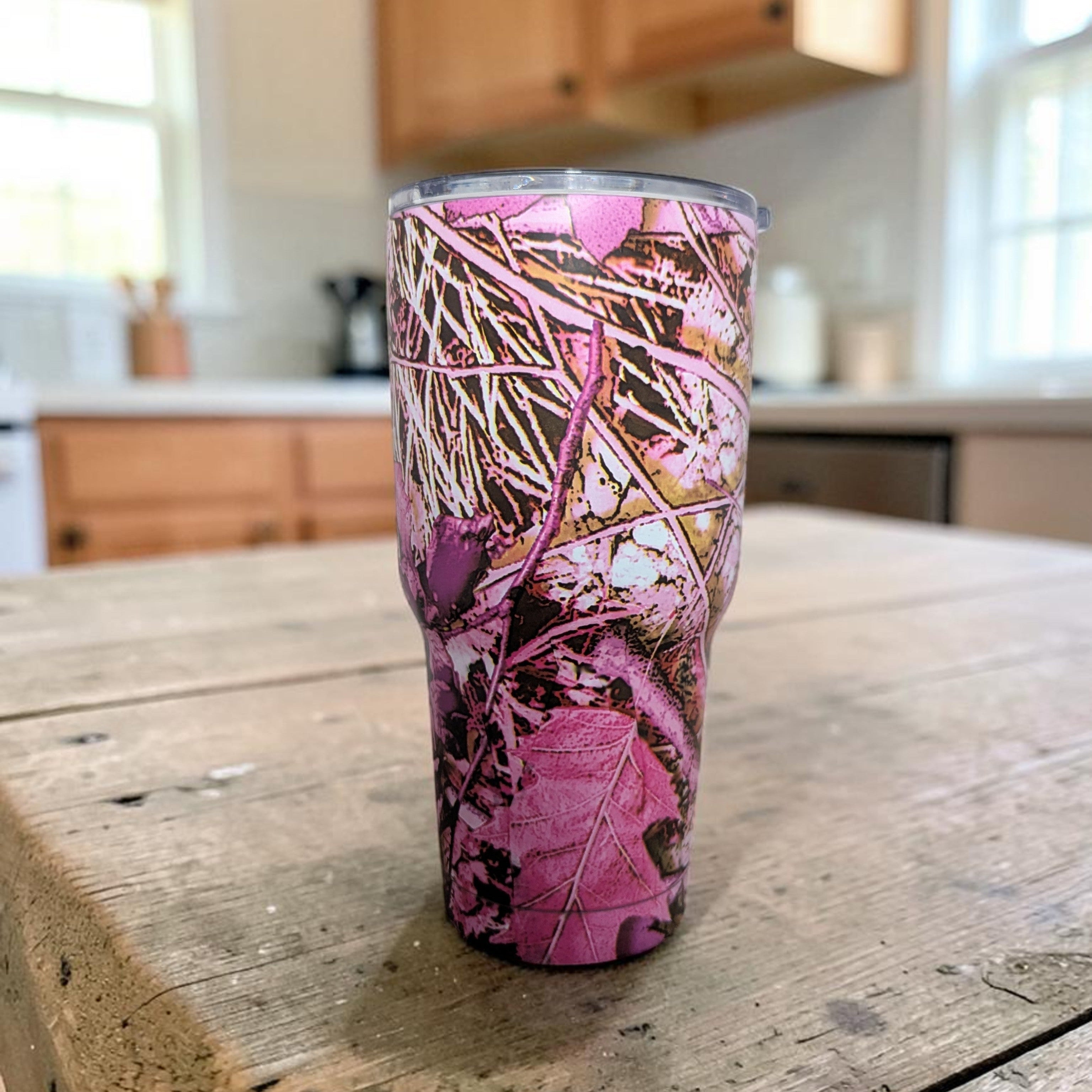 30oz Pink Camouflage Tumbler with Reusable Straw - Insulated Travel Mug
