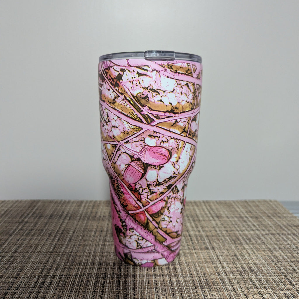 30oz Pink Camouflage Tumbler with Reusable Straw - Insulated Travel Mug