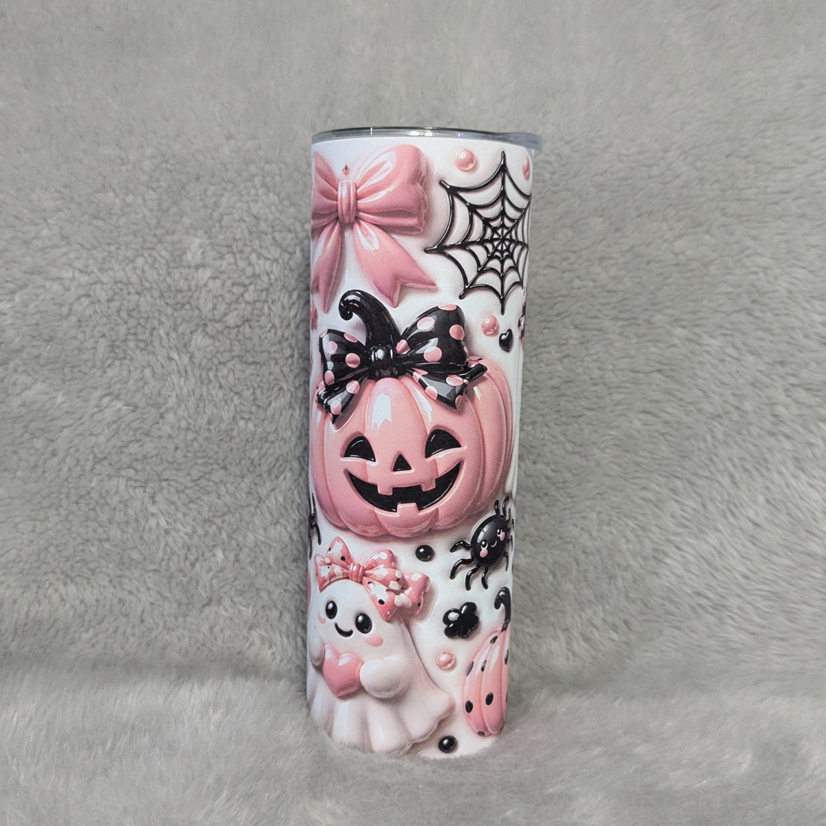Cute Pink Pumpkin And Ghost Halloween Tumbler 20oz With A 3D Design And Reusable Straw