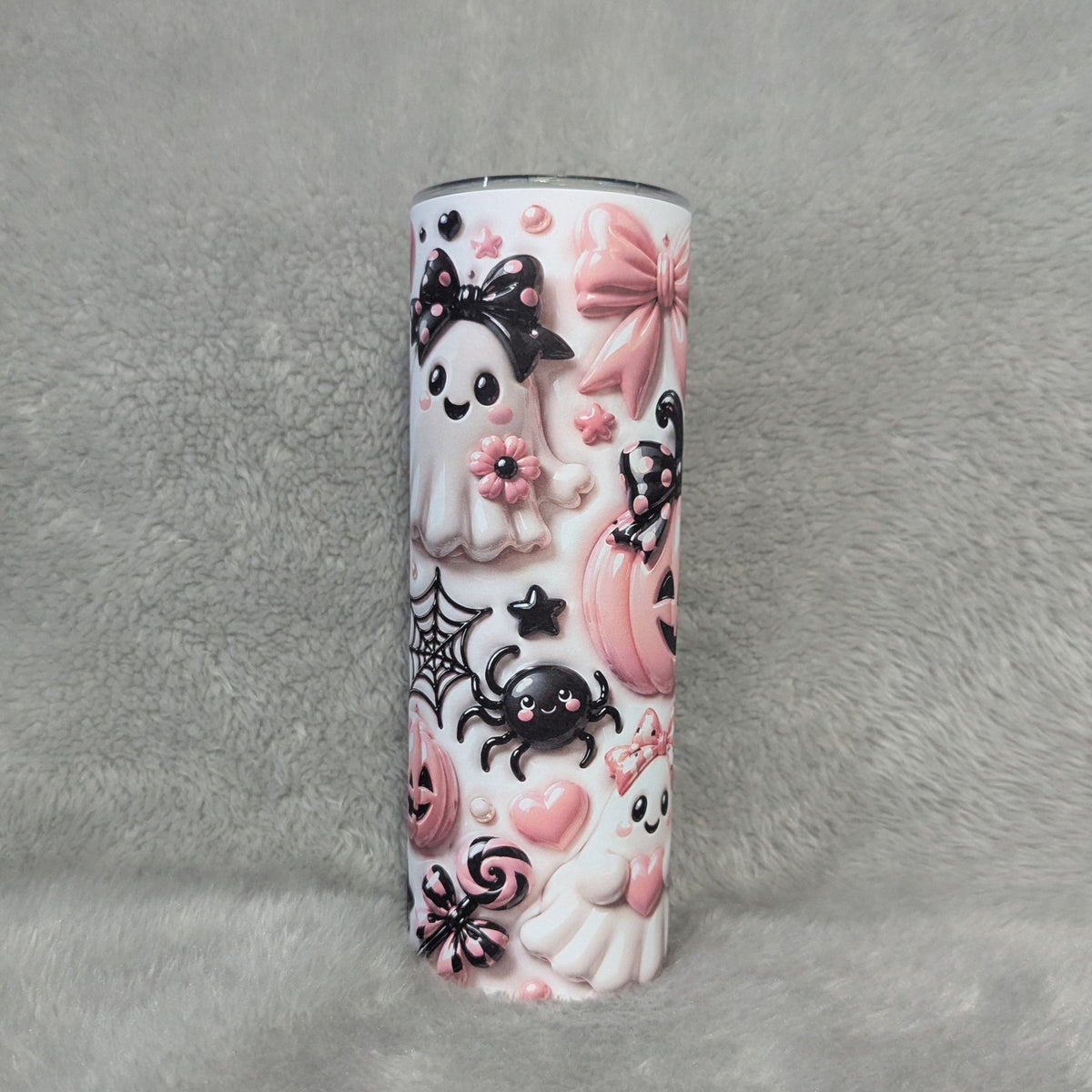 Cute Pink Pumpkin And Ghost Halloween Tumbler 20oz With A 3D Design And Reusable Straw