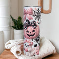 Cute Pink Pumpkin And Ghost Halloween Tumbler 20oz With A 3D Design And Reusable Straw