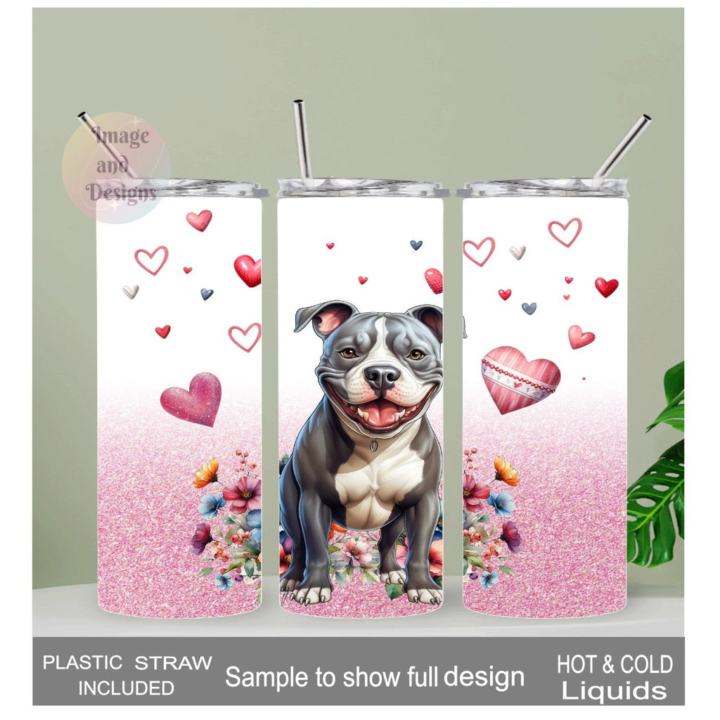 Pitbull Tumbler With A Glitter Design 20oz With Reusable Straw, Can Be Personalized